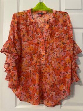 Vince Camuto sheer ruffle sleeve blouse